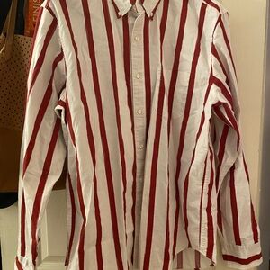 J. Crew Men's Red and White Striped Button Down Shirt